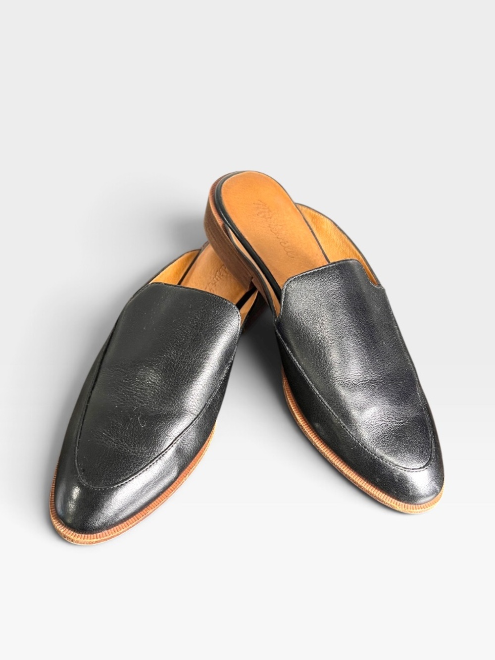 Madewell Frances Slip On Loafer Mule in Black Leather
